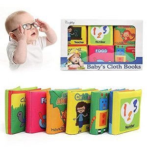 SNOWIE SOFT ® 6Pcs Baby Cloth Book, Baby Soft Toys Baby Present Fun Interactive Soft Cartoon Book with Sounds Early Learning Toys for 0-3 Year Olds Baby Great Gift for Babies